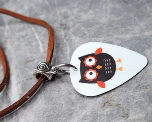 Brown Owl Guitar Pick Necklace with Brown Suede Cord - Picture 1 of 2