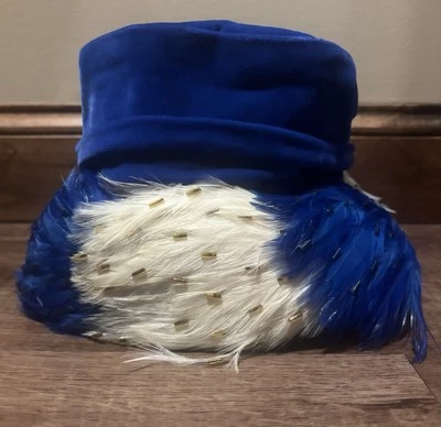 Verdadero Vintage Dori's Design Azul Terciopelo Damas Caberet Aleta Sombrero Gorra Art Deco Foto 1 de 4