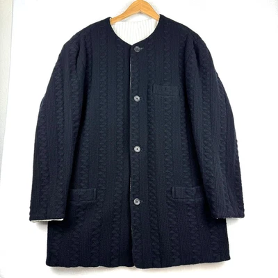 Abrigo Yohji Yamamoto Pour Homme Medio Lana Tejido con Cable Sin Cuello Hecho en Japón Foto 1 de 4