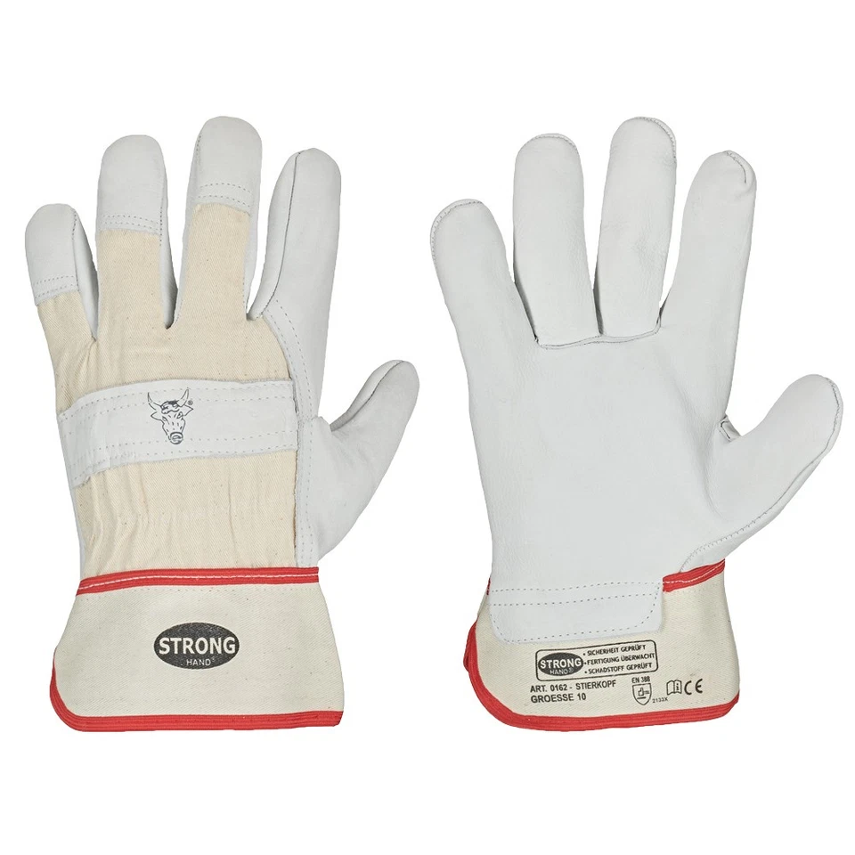 12er PACK(Paar) Gr .11 *STIERKOPF* STRONGHAND® HANDSCHUHE naturfarben *STIERKOPF