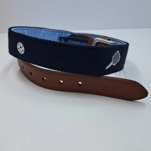 Vineyard Vines Gürtel mit Pickleball-Motiv Größe 34 italienisches Leder Leinen - Bild 1 von 7