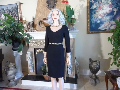 New Moschino CheapandChic Black Sheath Dress w/Animal Print Detail Size US8 - Image 1 of 4