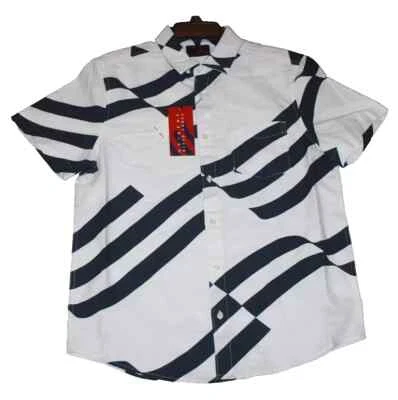 mens PERRY ELLIS short sleeve button up SHIRT BRIGHT WHITE BLUE NWT- M,L,XL,XXL - Image 1 of 4