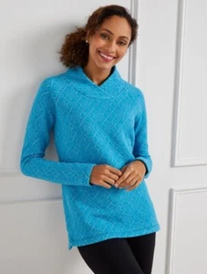 NEW $99 TALBOTS Turquoise Snowflake Quilted Wrap Neck Pullover Top Sz PM,P M - Picture 1 of 4