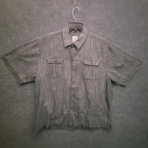 Kilburne & Finch Linen Blend Short Sleeve Shirt Mens 2Xl Button Up Charcoal - Picture 1 of 6