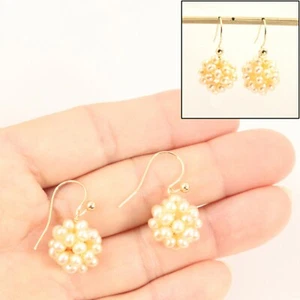 14K Yellow Gold Fish Hook Pink Pearl Ball Earrings (13mm) - Picture 1 of 5
