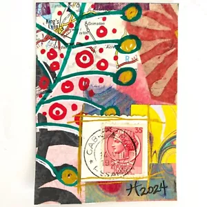 ACEO Original Extreme Collage Vintage 50s Italy Postage Stamp Art ATC - Picture 1 of 2