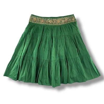 Falda Midi Y2K BCBG Verde Sin Cordones en Niveles Deslumbrante Hada Gremlin Núcleo Talla S Algodón Foto 1 de 4