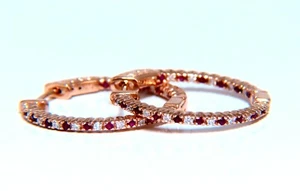 .58ct natural Ruby diamonds hoop earrings 14kt rose gold inside out 25mm+ - Picture 1 of 6