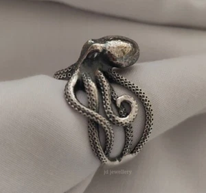 Sterling Silver Man Octopus Ring, Nautical Ring, Octopus Tentacle Ring, Octopus - Picture 1 of 12