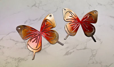 Butterfly Pair (2 Pieces) - Metal Wall Art - Orange Yellow 5" - Image 1 of 3