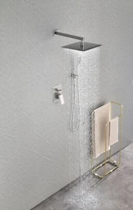 Brushed Shower Faucet Set Rainfall Shower Head Combo System with Mixer Valve Ky9 - Picture 1 of 11