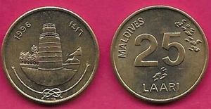 MALDIVES ISLANDS 25 LAARI 1996 UNC MALE FRIDAY MOSQUE AND ITS MINARET,Obverse,Le - Picture 1 of 1