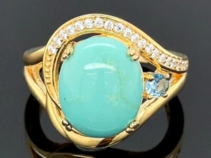 SCHMUCKJAGD RING GR. 19 (CA.60) AUS 925/-SILBER VERG. MIT TÜRKIS & BLAUTOPAS - Bild 1 von 3