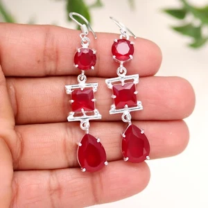 Simulated Ruby Gemstone Earring 925 Sterling Silver Traditional Jewelry Earring - Picture 1 of 6