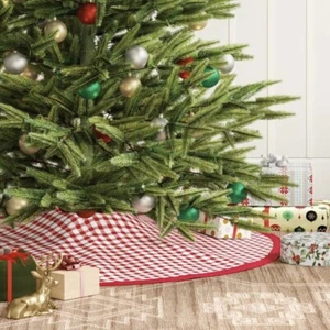 NUOVA gonna rotonda albero di Natale a quadretti rossa e bianca soglia 50" - Foto 1 di 3
