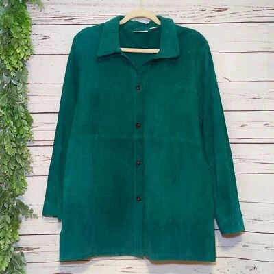 Chaqueta de Colección Kim Rogers Grande Verde Esmeralda Verde Azulado Gamuza Cuero Camisa Cazadora Foto 1 de 4