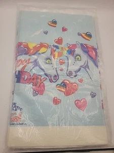 Vintage 80s 90s Lisa Frank Tablecloth Cover 52" x 96" Happy Birthday Unicorn - Picture 1 of 5