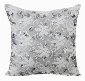 Pillow Cover Grey 16"x16", Couch Decor SIlk French Toile - Diamond Girl - Picture 1 of 3