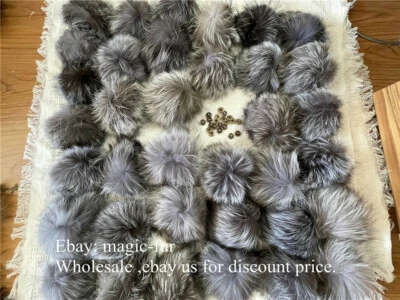 Bola de pompón de piel de zorro plateada real de 6" 50 un. con botón a presión hágalo usted mismo sombrero zapatos accesorio Foto 1 de 4