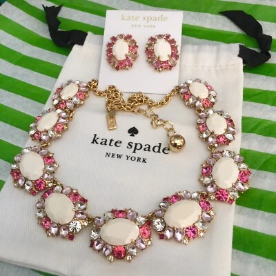 JUEGO COLLAR Y PENDIENTES KATE SPADE CAMA JARDÍN GEMAS ROSA BLANCO MULTI Foto 1 de 4