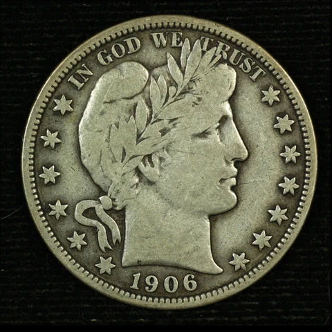 Barber Silver Half Dollar. 1906 P. VF. Lot # 9042-75-108 Cover