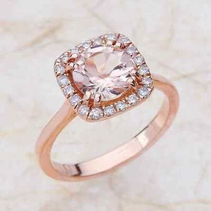 2.30ct 8MM Round Morganite & Diamond Engagement Wedding Ring 14K Rose Gold PD56S - Picture 1 of 5