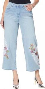 DG2 Diane Gilman Embroidered Cropped Wide-Leg Jean CHAMBRAY 16WP NWOT (350) - Picture 1 of 4