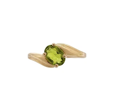 Anillo solitario de derivación de peridoto de oro amarillo de 14k corte ovalado piedras preciosas verdes talla 6 Foto 1 de 4