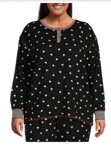 PJ Salvage Plus Brushed Thermal Long Sleeve Henley Heart Print Sleep Top 3X NWT - Picture 1 of 6