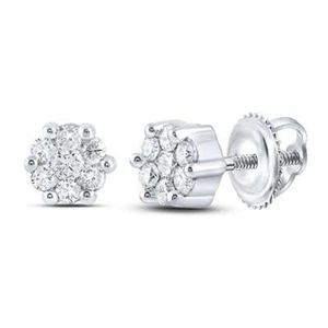 14K WHITE GOLD ROUND DIAMOND FLOWER CLUSTER DREAM COLLECTION EARRINGS 1/6 CTTW - Picture 1 of 1