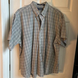 Van Heusen Mens Shirt Size XXL  Button Up Short Sleeve Beige Plaid - Picture 1 of 5