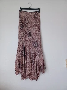 Vintage Y2K Lola P. 2000's Flowy Maxi Skirt Hanky Hem Animal Print Brown Tan S - Picture 1 of 9