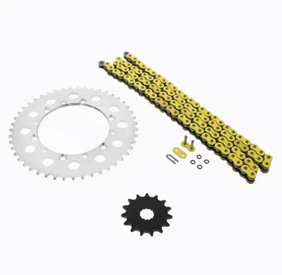 Kawasaki KX250 250 1999-2004 anillo tórico amarillo cadena y piñón plata 15/47 114L Foto 1 de 4