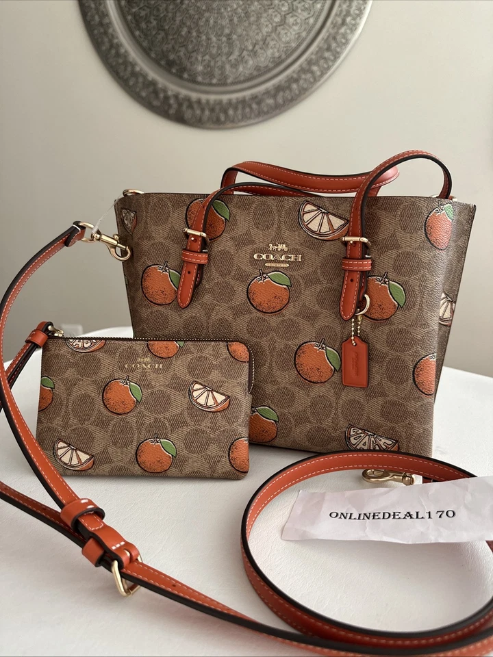 Coach Mollie Tote Bag 25 In Signature Canvas With Orange Print In Gold/Tan CBB55