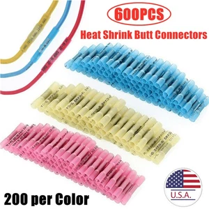 600 Stck. Wasserdicht Wärmeschrumpf Stoßverbinder Draht Spleiß Klemmen Kit 22-10AWG - Bild 1 von 11