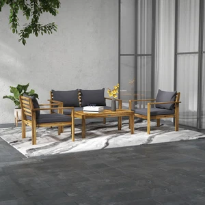 Outsunny 4 PCs Wood Outdoor Patio Furniture Set with Table, Cushions - Picture 1 of 11