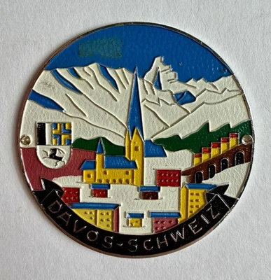 Vintage Davos-Schweiz Car Automobile Souvenir Badge Emblem Wappen-Reu Heubach - Image 1 of 4