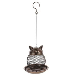 Cat Shaped Bird Feeder Vintage Handmade Outdoor Garden Decoration 16x16x18cm - Picture 1 of 12
