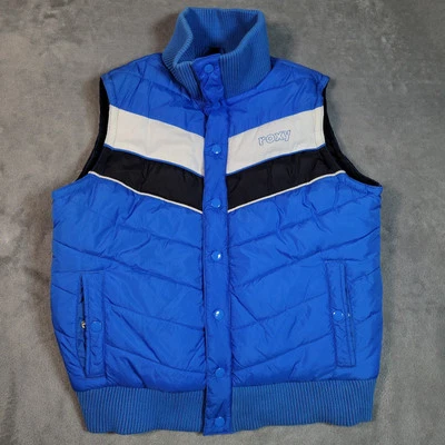 Vintage Roxy Puffer Vest Women Size Large Snap Buttons Blue White Black  - Image 1 of 4