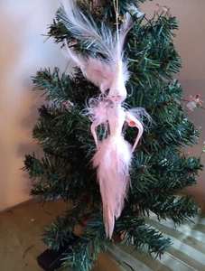 Adorno de Navidad de Vidrio Grande Plumas Rosa Show Girl Italia con Etiquetas Brillo De Colección  - Imagen 1 de 24