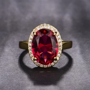 New Summer Party Women Girl Jewelry Red Garnet Gemstone Charm Fashion Gold Ring - Picture 1 of 6