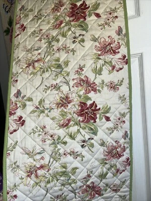 Waverly Table Runner Cloth Quilted Floral Burgundy Red  Green farmhouse 70 X 14 - Image 1 of 3