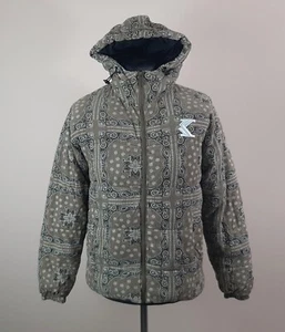 Karl Kani Paisley Jacket Men's Size XS Corduroy Brown Cotton Puffer Coat Floral - Picture 1 of 18
