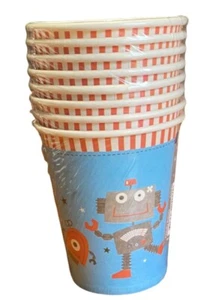 Robot Party Cups 266ml 8pk "Cheeky Robots" - Robot Party Supplies - Picture 1 of 1