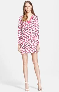 Diane von Furstenberg Pink White Floral Shadows Reina L/S Dress NWT 4 - Picture 1 of 11