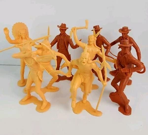 Marx Cowboy Native American Indian Figures Toy 6in 1964 Lot Of 9 - Picture 1 of 10
