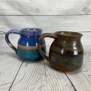 Hand Thrown Studio Art Pottery Mug Set of 2 Mugs Clay Stoneware Coffee vintage - Picture 1 of 16