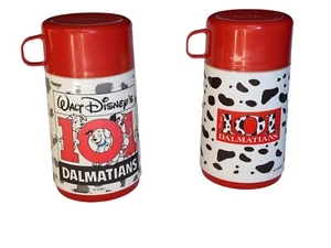 Vintage Disney Thermos 101 Dalmatians Dog Lunchbox Red White Black Set Of 2 - Picture 1 of 9