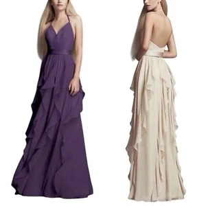 WHITE by VERA WANG Chiffon Maxi Dress with Cascading Skirt. Size 4 - Picture 1 of 9